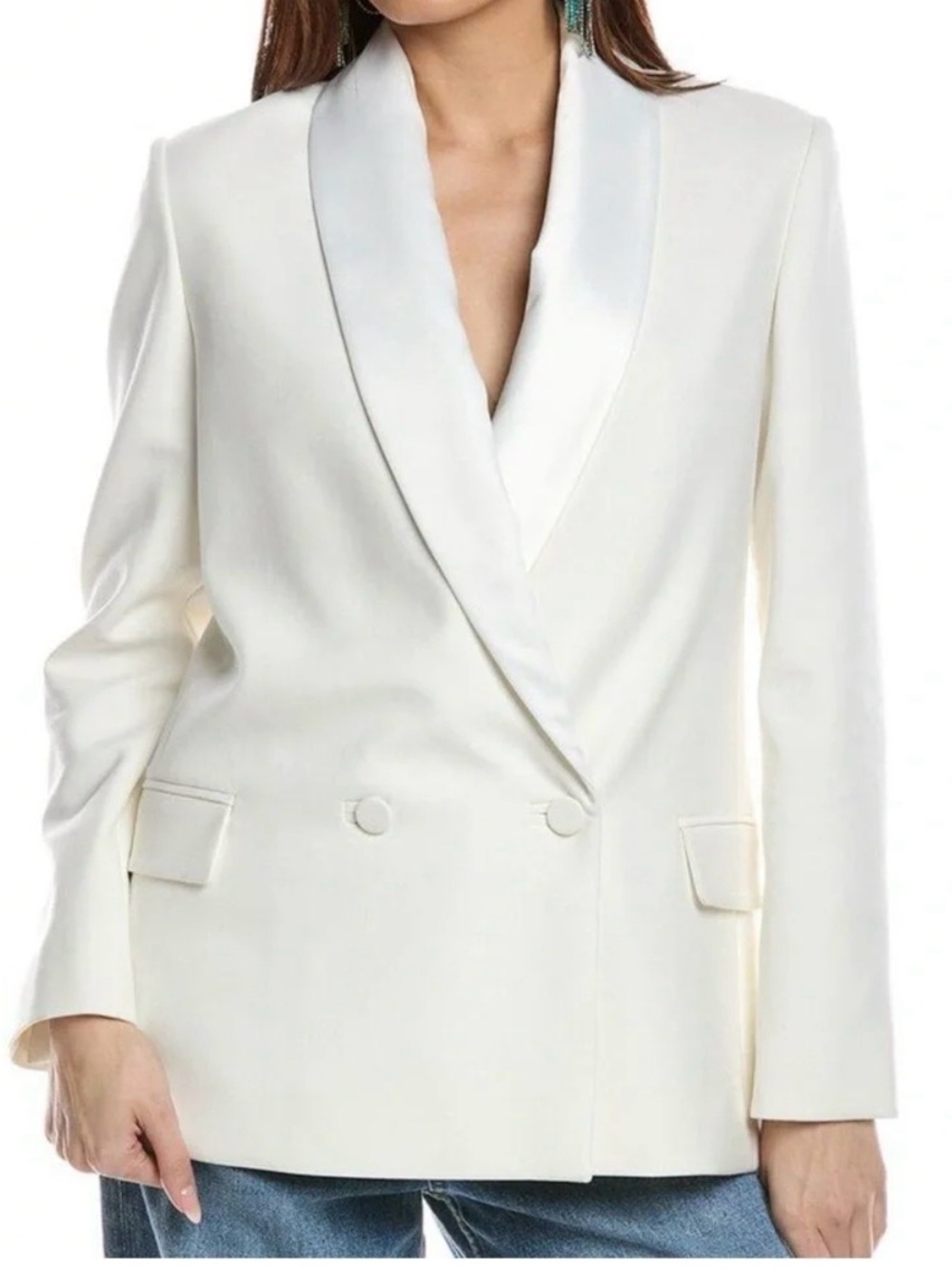 AllSaints White Double-Breasted Satin-Lapel Blazer